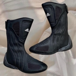 Adidas Leather Biker Shoes Boots Moto Motocross Vintage Black  Subversive Alternative Techwear Grunge Futuristic Gorpcore Cyber Y2K 00s