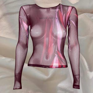 Miss Sixty Mesh Top Longsleeve See Through Blouse Y2K Grunge Rave 00s Vintage 2000s Aesthetic Cyber Futuristic Alternative