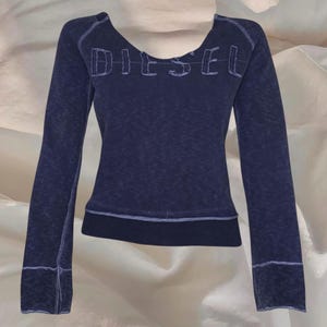 Diesel Bluzka z długim rękawem Y2K Grunge Granatowy Logo 00s Vintage 2000s Estetyka Zniszczona Cyber Futurystyczny Alternatywny Gorpcore