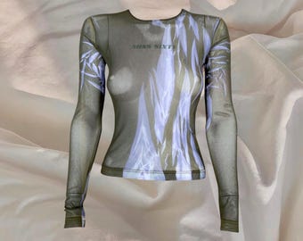 Top a rete Miss Sixty, camicetta trasparente a maniche lunghe, stile Y2K, grunge, rave, anni 2000, vintage, anni 2000, estetica, cyber, futuristica, alternativa
