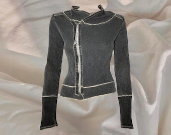 Diesel Pullover Reißverschluss Archiv Gorpcore Distressed Zip Up Top Dunkelgrau Y2K Grunge Alternative Cyber Seltene 00er Jahre Vintage 2000er Jahre Ästhetik