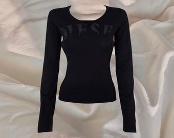 Diesel Top Schwarze Longsleeve Bluse Grunge Y2K Logo Gorpcore Faded Grafikdruck 00s Vintage 2000s Aesthetic