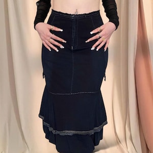 Marithe + Francois Girbaud Midi Skirt Denim Navy Black Archive Designer  Y2K Grunge Goth Iconic Rare Gorpcore Alternative Cyber Flared