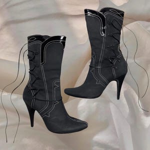 Diesel Boots Lace Up Gray Leather Heels Y2K Grunge Archive 00s Vintage 2000s Aesthetic