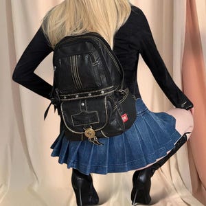 Diesel Black Leather Backpack Gorpcore Utility Pockets 90s Vintage Y2K Grunge Cyber Subversive 00s Aesthetic