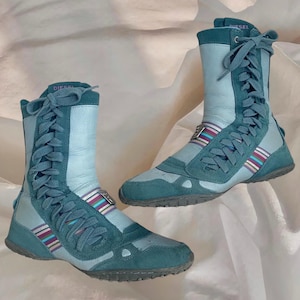 Diesel IZUU Boxing Shoes Leather Turquoise Green Archive Gorpcore Moto Utility Biker Mid Calf Wrestling Boots Grunge Y2K 00s Vintage 2000s
