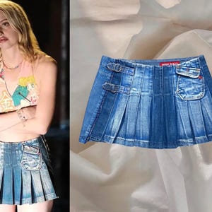 Miss Sixty Denim Mini Skirt Iconic Rare Archive  Pleated Blue Jeans Grunge Buckle Pocket Y2K 00s Vintage 2000s Aesthetic