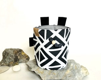 Handmade Geometric Chalk Bag, Cotton Black Fleece Lining