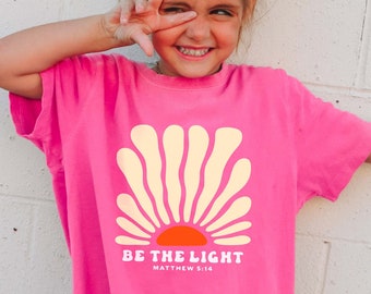 Be The Light Kids Christian Tee Comfort Colors Matthew 5:14 Youth Shirt Christianity Jesus Shirt For Kids Christian Clothes Child Of God