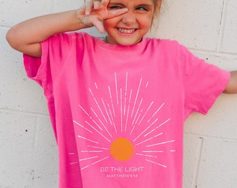Be The Light Kids Christian Tee Comfort Colors Matthew 5:14 Youth Shirt Christianity Jesus Shirt For Kids Christian Clothes Child Of God