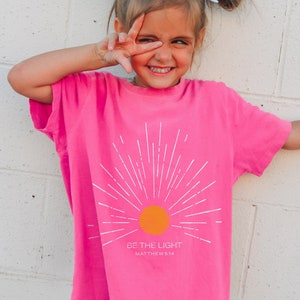 Be The Light Kids Christian Tee Comfort Colors Matthew 5:14 Youth Shirt Christianity Jesus Shirt For Kids Christian Clothes Child Of God