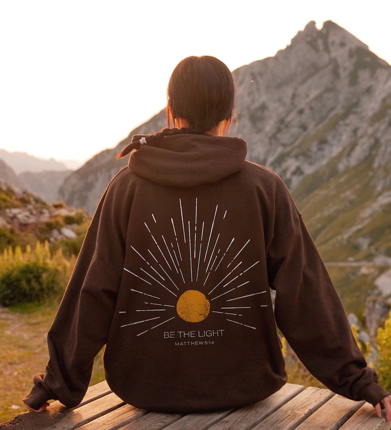 Christian Hoodie Be The Light Sunset hoodie Christian Streetwear Christian Sweatshirt Christian Merch Jesus Hoodie Christian Clothes image 1