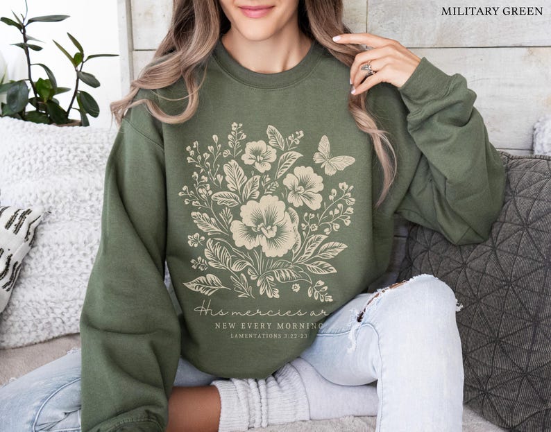 Christian Crewneck God Sweatshirt Christian Merch Faith Based Shirt Christian Clothes Fall Flowers Shirt Adult Baptism Gift Godly Gifts image 5