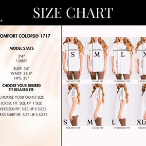 Puede incluir: Tabla de tallas para ropa con medidas en pulgadas. La tabla muestra diferentes ajustes para una camisa, incluyendo ajuste relajado, holgado, holgado y camisa de vestir. La tabla tambi&eacute;n incluye estad&iacute;sticas del modelo para una persona de 5'4" que pesa 120 lbs.
