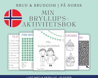 Bryllupsaktivitetsbok für Scheune, Bryllup, Brud & Brudgom, 16 Sider, Tegnehefte, Norsk