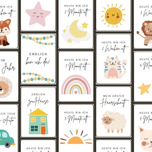 Meine Meilensteine, Cartes jalons pour bébés, 0-12 ans, 36 enfants, deutsch, Boho, Junge und Mädchen
