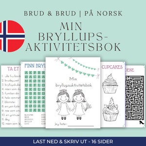 Bryllupsaktivitetsbok for barn, bryllup, brud & brud, 16 sider, tegnehefte, norsk