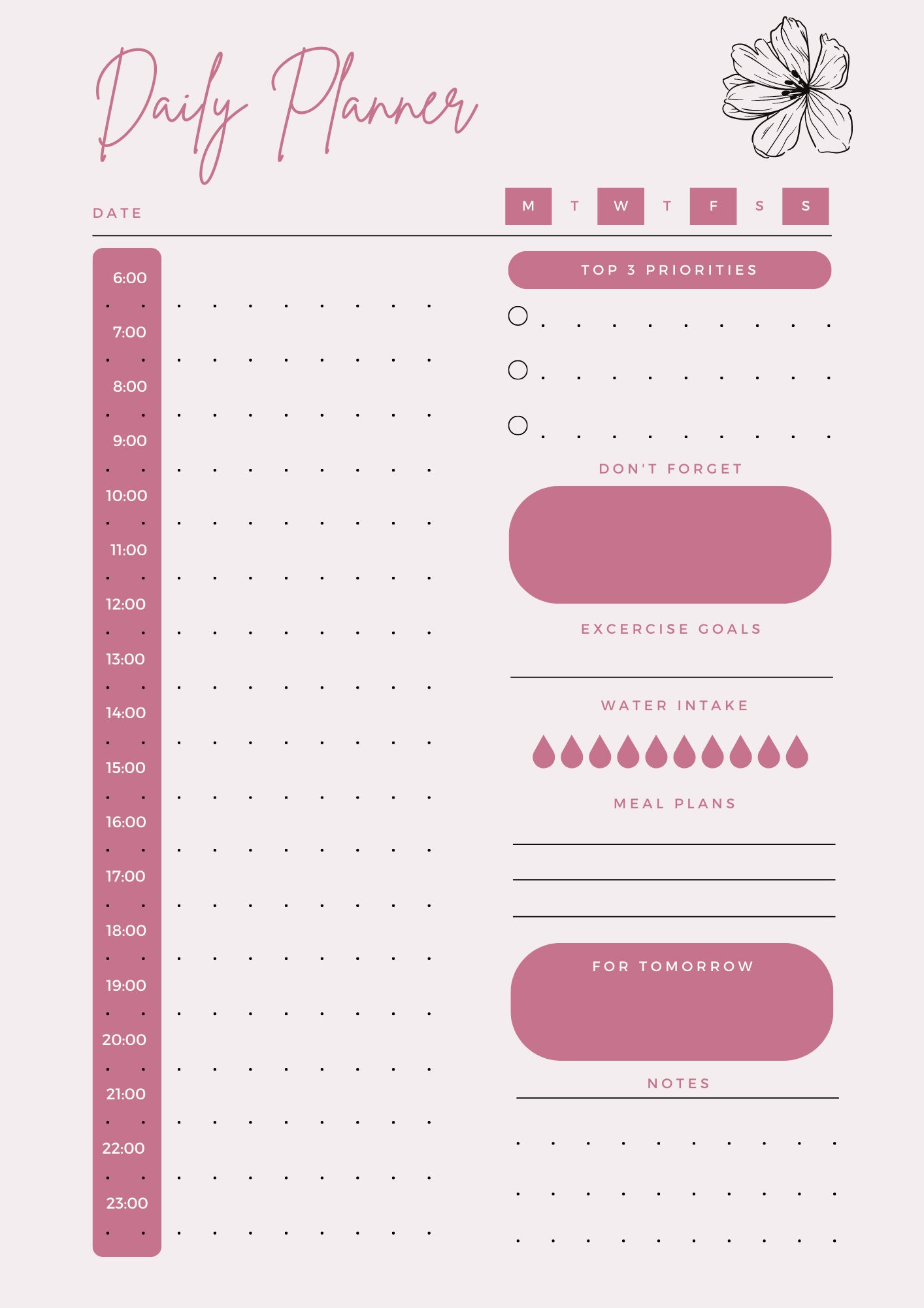 Daily Planner Printable Version in Pink A4 A5 & US Letter - Etsy