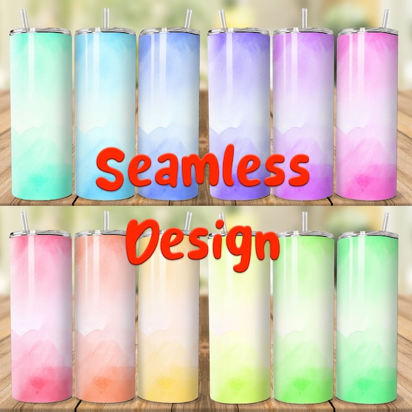 Watercolor Ombre Tumbler Wrap, Tumbler Sublimation Design Bundle, Gradient Tumbler PNG, Straight & Tapered Design, Seamless Design