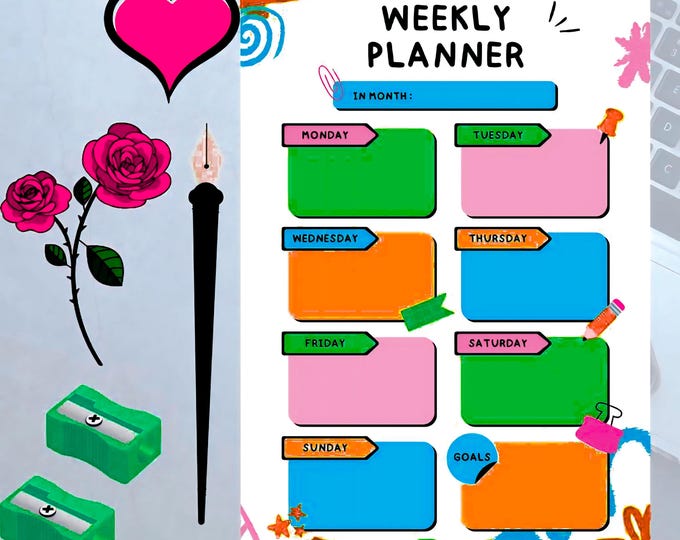 Featured listing image: Happy Planner Cover, Daily Weekly planner, A4 A5 Planner Printable, Calendar Template, Weekly Tracker, Planner inserts, planner digital,
