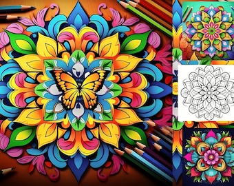 Mandala Mindful Coloring Pages Detailed Designs for Advanced Coloring Includes Mandalas, Food & Pet Themed Art for Relaxation
