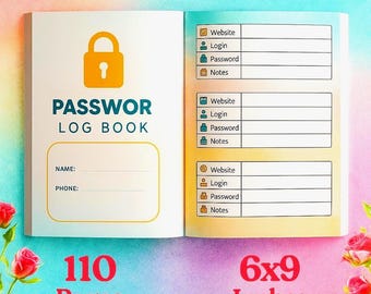 Password Tracker Logbook, Password Keeper KDP, 6x9 Inches, 105 Pages , Ready to Upload PDF, Commercial Use or Low Content KDP, Printable pdf