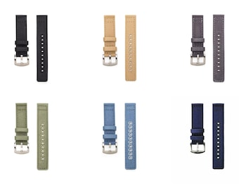 Canvas-Uhrenarmband | 6 Farben - 20,22mm - Schließe: Silber gebürstet | Keilrahmen | Ersatz-Armband