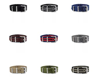Premium Nylon-Uhrenarmband | 9 Farben - 18, 20, 22 mm - Schließe: Silber gebürstet | Nylonschnur | Ersatz-Armband
