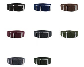 Premium Perlon-Uhrenarmband | 8 Farben - 20,22mm - Schließe: Silber gebürstet | Nylon, Perlon | Ersatz-Armband
