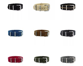 Geripptes Nylon-Uhrenarmband | 13 Farben - 18, 20, 22, 24 mm - Schließe: Silber gebürstet | Nylonschnur | Ersatz-Armband