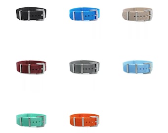 Nylon-Uhrenarmband mit Fischgrätenmuster | 8 Farben - 20,22mm - Schließe: Silber gebürstet | Nylonschnur | Ersatz-Armband