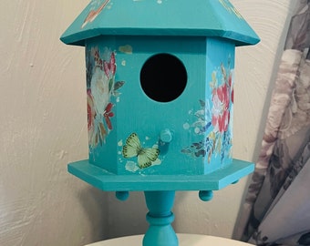 Teal Country Chic Floral Birdhouse