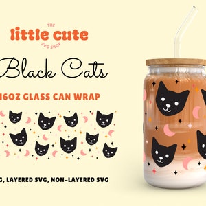 Halloween Cats 16oz Libbey Glass SVG, Glass Can svg, Halloween Glass svg, Cats Glass Can wrap, Cute Halloween Svg Pattern, Cricut Cut File