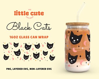Halloween Cats 16oz Libbey Glass SVG, Szklana puszka svg, Szklana puszka svg, Szklana puszka Cats, Uroczy wzór Svg na Halloween, Plik Cricut Cut