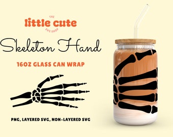 Libbey Glasdose 16 Unzen Skelett Hand SVG für Cricut Silhouette Cameo, Halloween SVG, Clipart, Halloween Glasdose wickeln, Skelett svg
