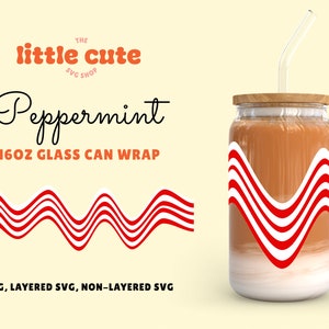 Libbey Glass Can 16oz Peppermint Christmas Wave SVG for Cricut Silhouette Cameo, Holiday Svg, Clipart, Christmas Glass Can wrap