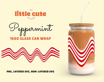 Libbey Glass Can 16oz Peppermint Christmas Wave SVG for Cricut Silhouette Cameo, Holiday Svg, Clipart, Christmas Glass Can wrap