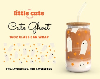 Halloween 16oz Libbey Glass SVG, Glass Can svg, Halloween Glass svg, Ghost Glass Can wrap, Cute Halloween Svg Pattern, Cricut Cut File