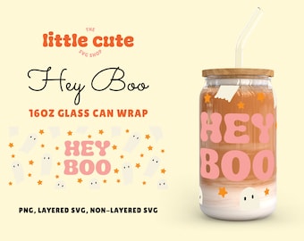 Halloween Ghost 16oz Libbey Glass SVG, Glass Can svg, Halloween Glass svg, Ghost Glass Can wrap, Cute Halloween Svg Pattern, Cricut Cut File
