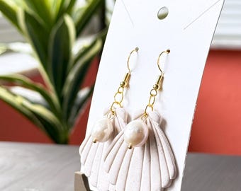 Ocean Shell Pearl Drop Earrings - Coastal Boho Jewelry