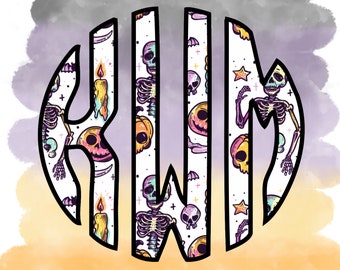 Jaren 90 Halloween Circle Monogram SVG, PNG voor knutselen, kleding, digitaal ontwerp, Cricut en silhouetgesneden bestanden, lasergesneden bestanden
