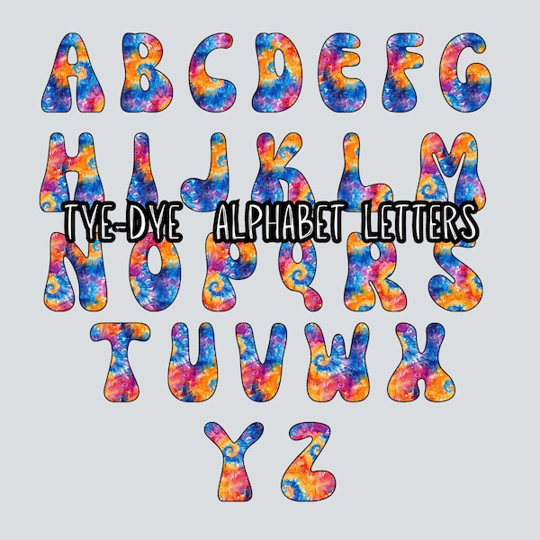 Tie-dye monogram letter alphabet bundle, SVG, PNG and JEF file formats for crafting