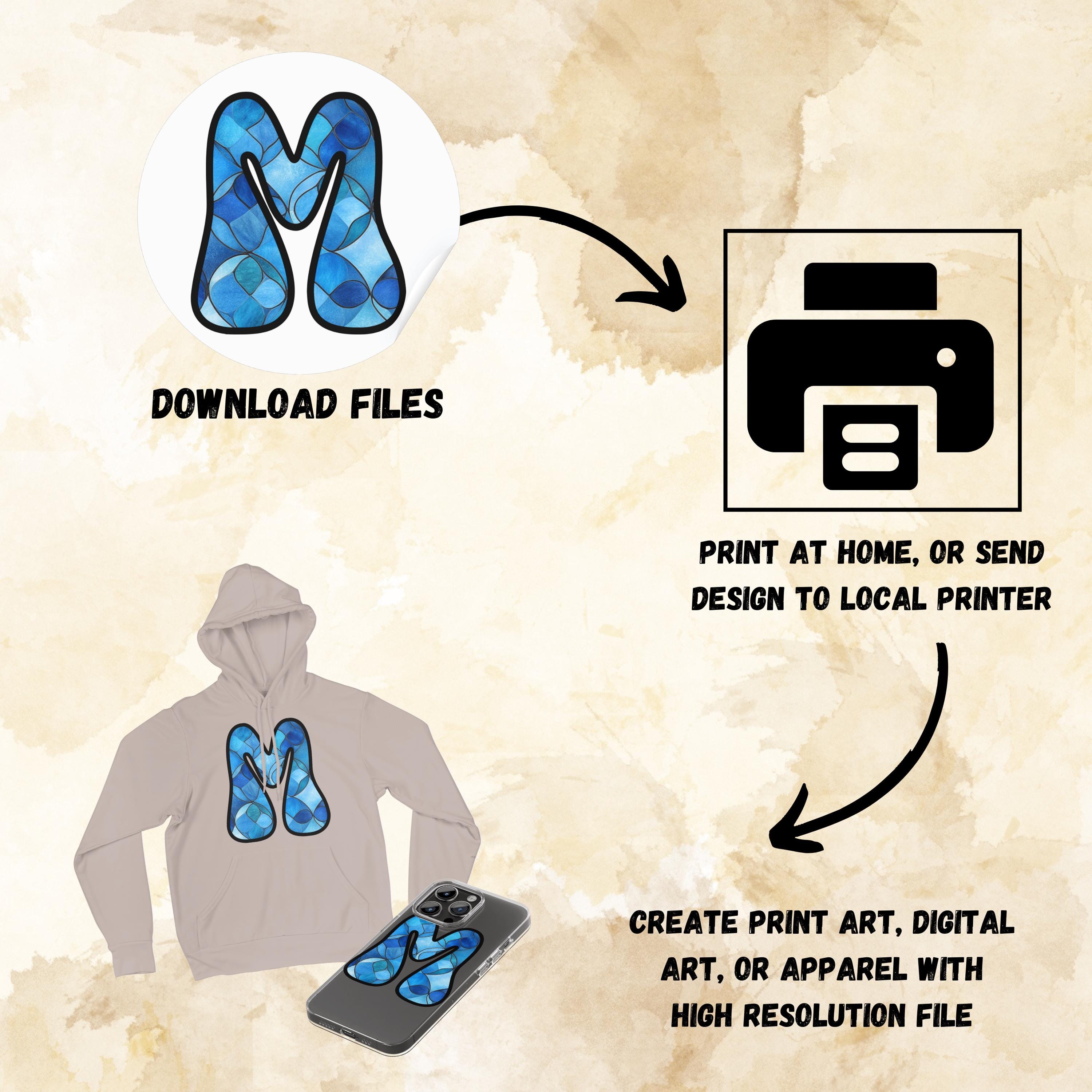 Blue Stained Glass Letter Alphabet Bundle, SVG, PNG File Formats for ...