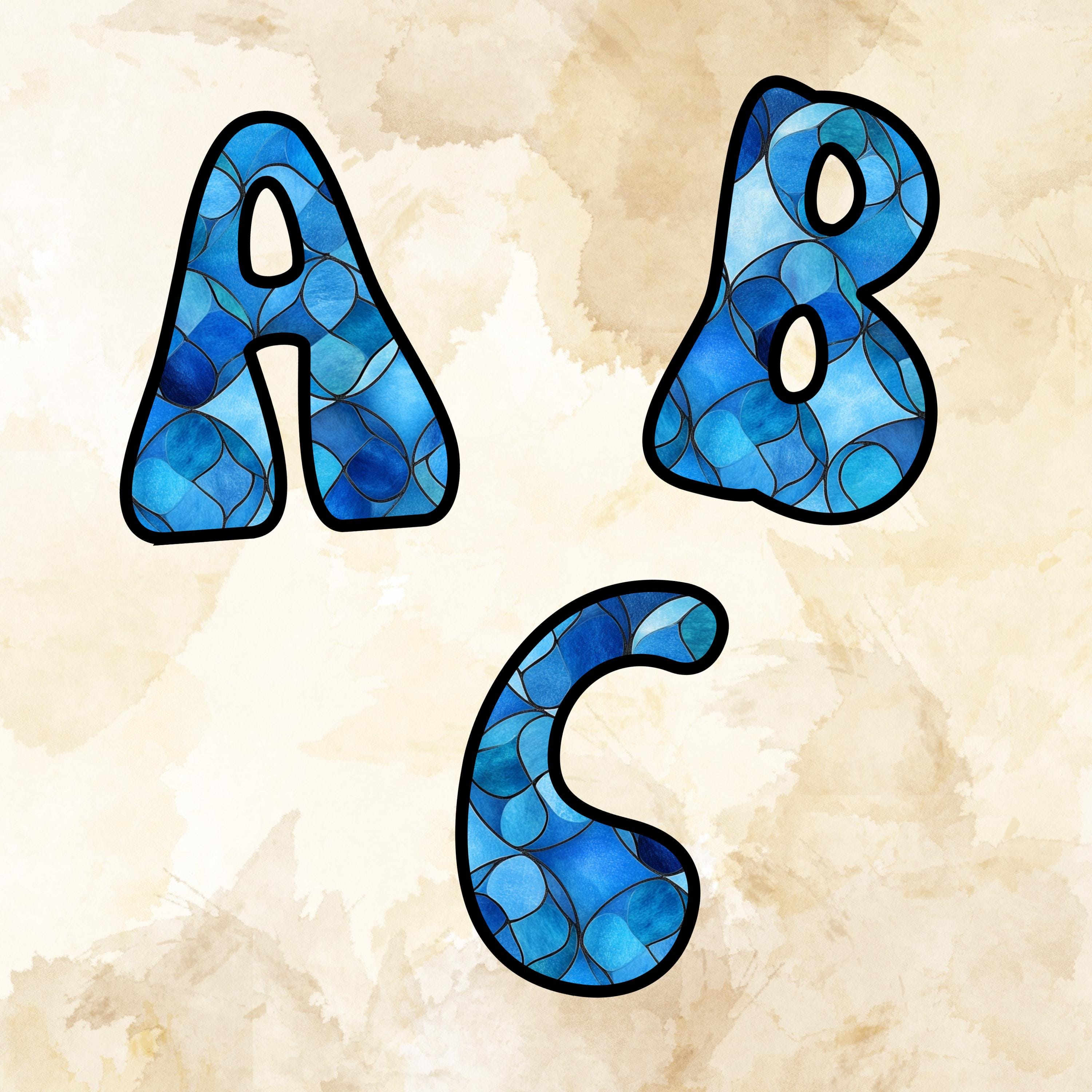 Blue Stained Glass Letter Alphabet Bundle, SVG, PNG File Formats for ...
