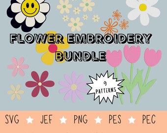 Gänseblümchen Stickdateien SVG, PNG und Stickdateiformate zum Basteln | 7 Stickdateiformate | Florale Stickerei