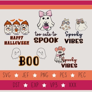 Spooky pumpkin face machine embroidery design | SVG and embroidery file formats for crafting | stitched ghost | embroidery bundle | mini set