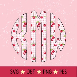 Monograma de círculo de cereja xadrez | SVG PNG | para artesanato e vestuário | design digital | arquivos de corte Cricut | PNG de sublimação | cereja da moda