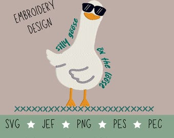 Silly Goose Stickdatei-Paket | SVG, PNG und Stickdateiformate zum Basteln | 7 Stickdateiformate | verrücktes Gans Design