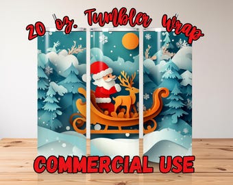 Cute Santa Claus Paper Tumbler Wrap, 20 oz Skinny Tumbler Sublimation Design, Straight Tumbler Wrap, Christmas Tumbler Wrap