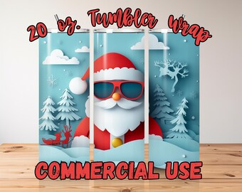 Cute Santa Claus Paper Tumbler Wrap, 20 oz Skinny Tumbler Sublimation Design, Straight Tumbler Wrap, Christmas Tumbler Wrap